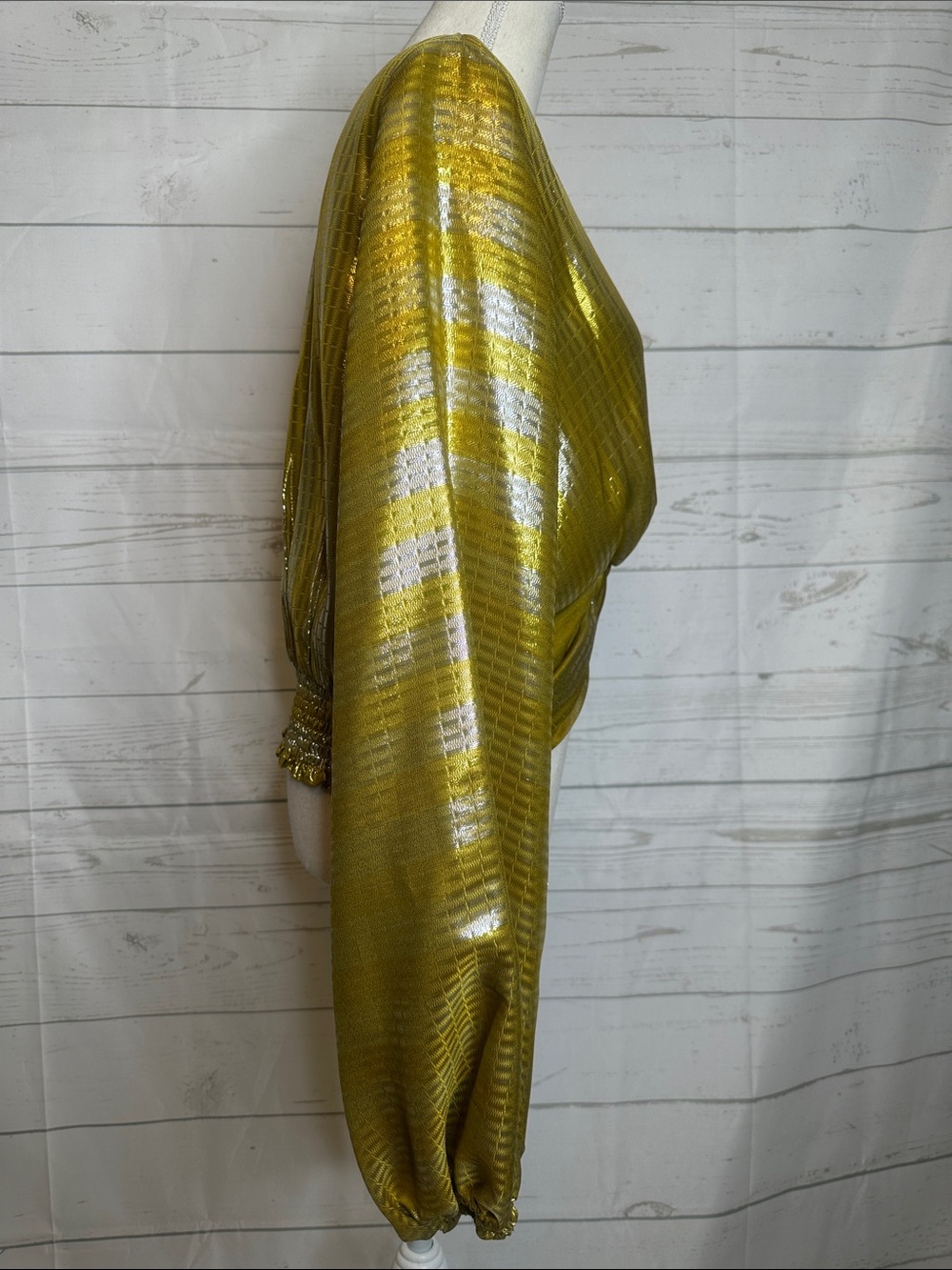 Ramy Brook Metallic Gold Twist-Knot V-Neck Blouse - Picture 3 of 9